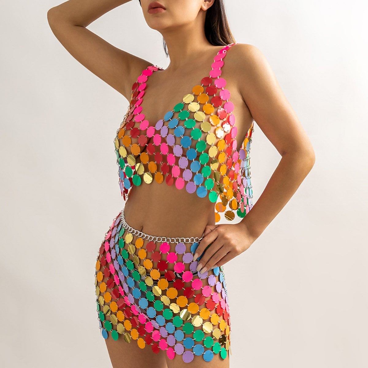 Handmade Rainbow Glitter Sequins Sleeveless Tank Top - ArtGalleryZen