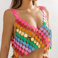 Thumbnail for Handmade Rainbow Glitter Sequins Sleeveless Tank Top - ArtGalleryZen