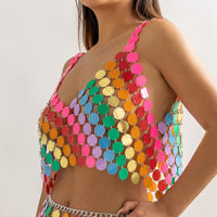 Thumbnail for Handmade Rainbow Glitter Sequins Sleeveless Tank Top - ArtGalleryZen