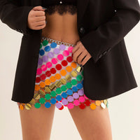 Thumbnail for Handmade Rainbow Squamous Glitter Sequins Patchwork Strappy Nightclub Party Skirt - ArtGalleryZen