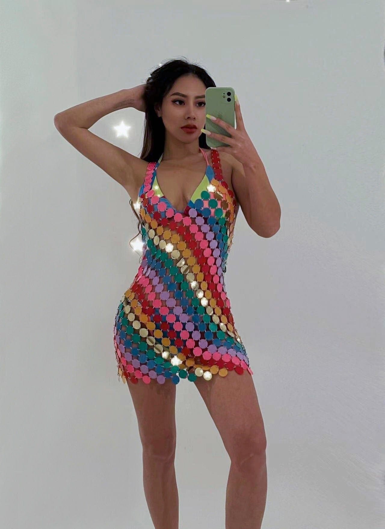 Handmade Sequin Rainbow Dress. Perfect for Festival Outfit and Sparkly Rave  Wear. 