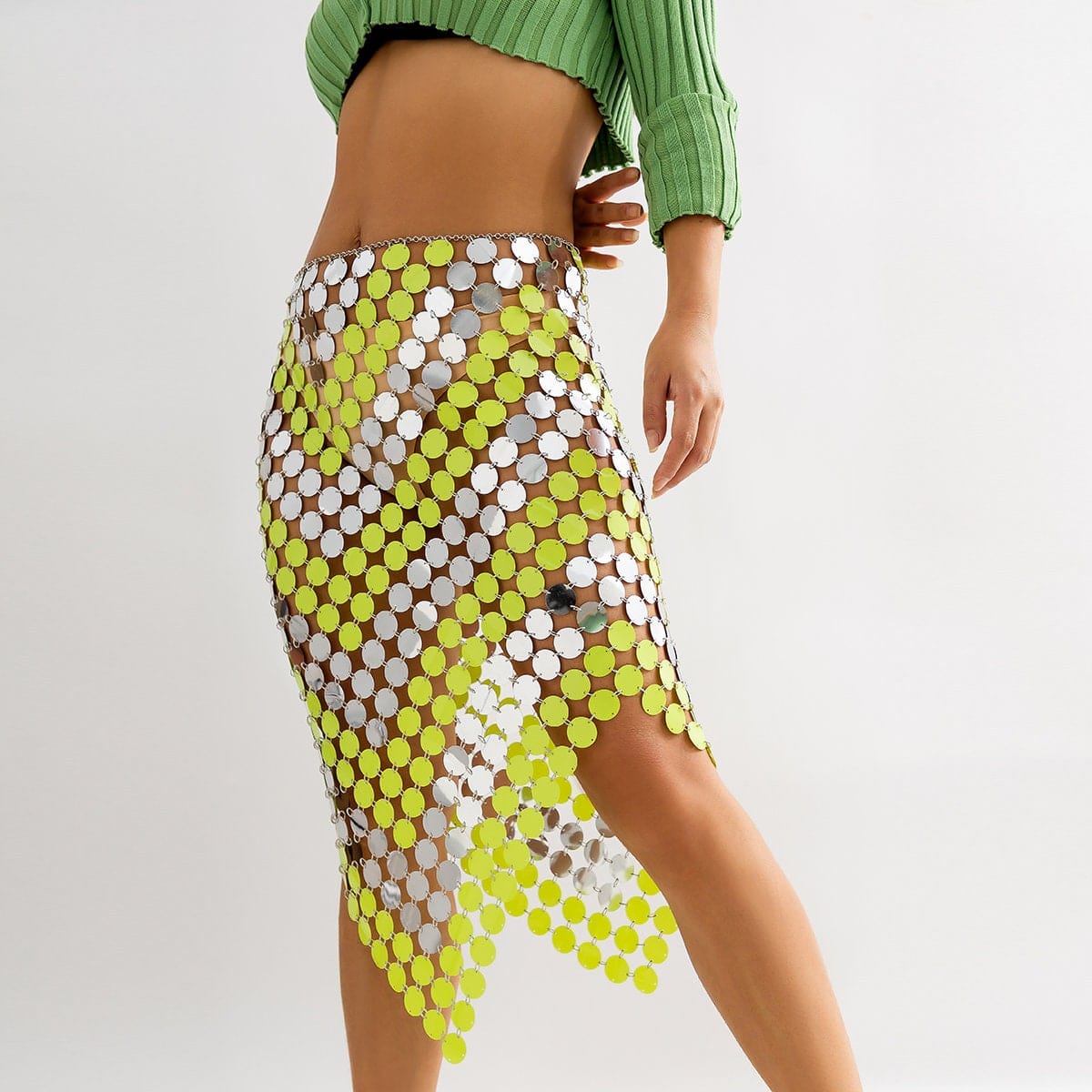 Handmade Rhombic Colorful Glitter Sequins Patchwork Strappy Nightclub Party Skirt - ArtGalleryZen