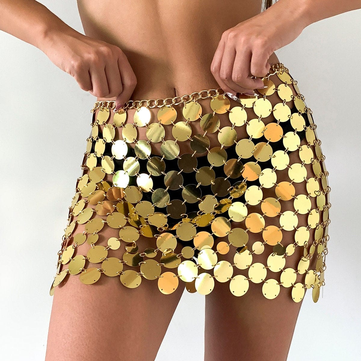 Handmade Squamous Glitter Sequins Patchwork Strappy Nightclub Party Skirt - ArtGalleryZen