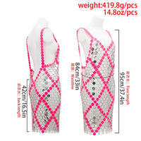 Thumbnail for Handmade Two-tone Squamous Sequins Patchwork Rave Party Midi Dress - ArtGalleryZen