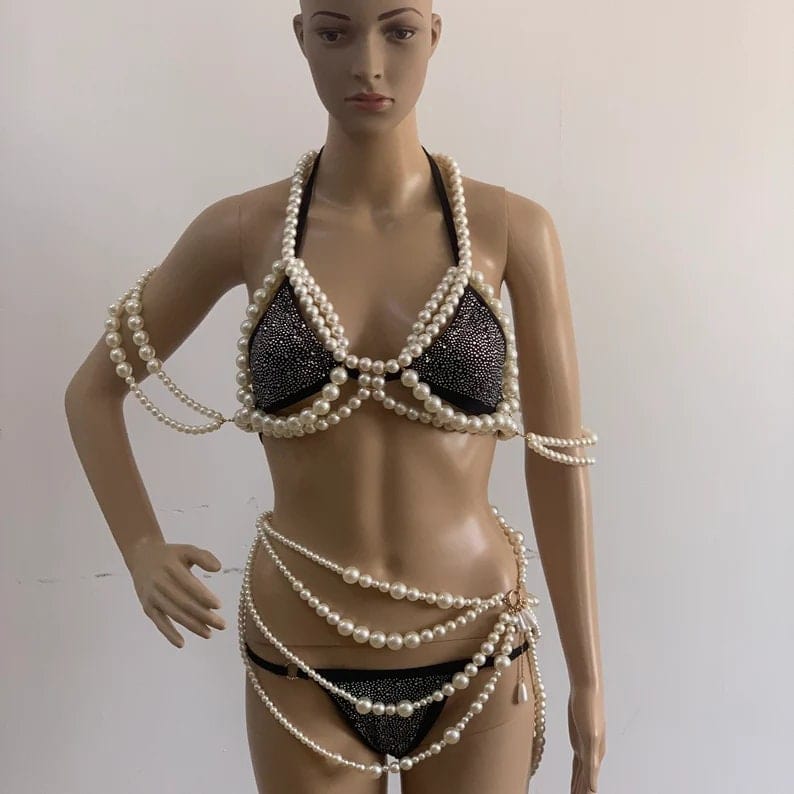 Hollow Chunky Pearl Body Chain Bra - ArtGalleryZen