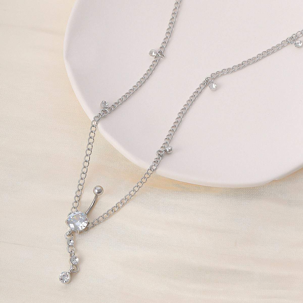 Minimalist Crystal Navel Piercing Belly Chain - ArtGalleryZen