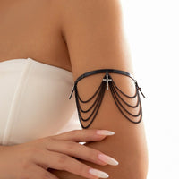 Thumbnail for Minimalist Layered CZ Inlaid Cross Chain Tassel Arm Cuff - ArtGalleryZen