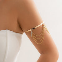 Thumbnail for Minimalist Layered CZ Inlaid Cross Chain Tassel Arm Cuff - ArtGalleryZen