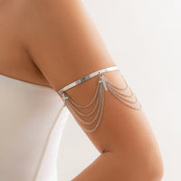 Thumbnail for Minimalist Layered CZ Inlaid Cross Chain Tassel Arm Cuff - ArtGalleryZen