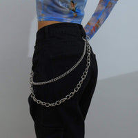 Thumbnail for Minimalist Layered Silver Tone Metal Curb Link Trouser Chain - ArtGalleryZen