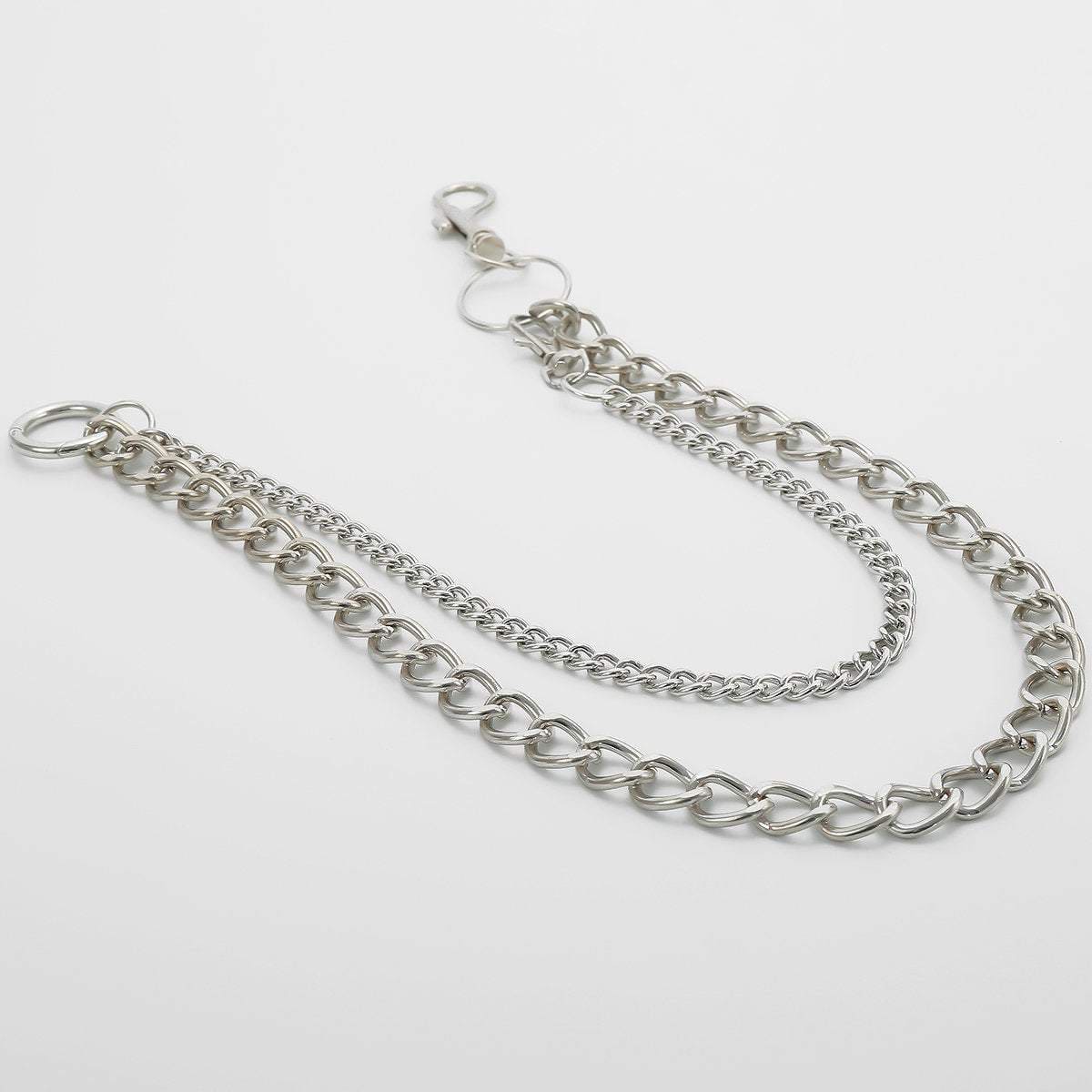 Minimalist Layered Silver Tone Metal Curb Link Trouser Chain - ArtGalleryZen