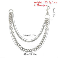 Thumbnail for Minimalist Layered Silver Tone Metal Curb Link Trouser Chain - ArtGalleryZen
