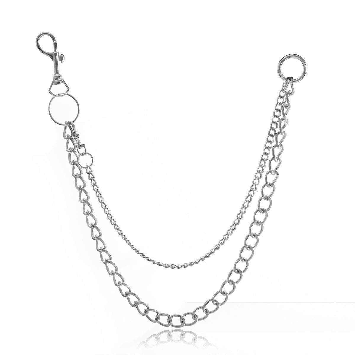 Minimalist Layered Silver Tone Metal Curb Link Trouser Chain - ArtGalleryZen
