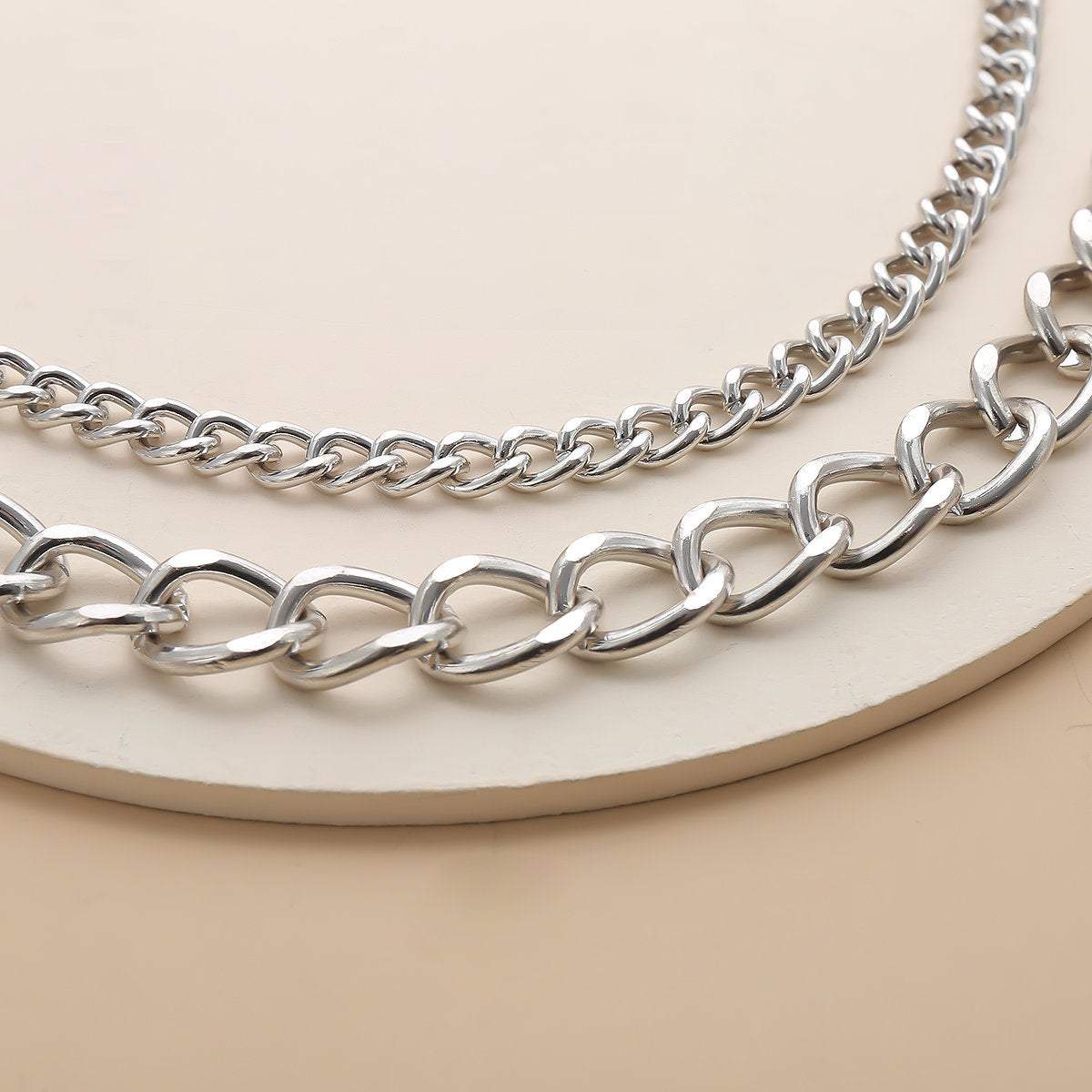 Minimalist Layered Silver Tone Metal Curb Link Trouser Chain - ArtGalleryZen