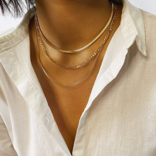 Multi-layer Gold Tone Curb Link Chain Lock & Key Pendant Choker Necklace Set