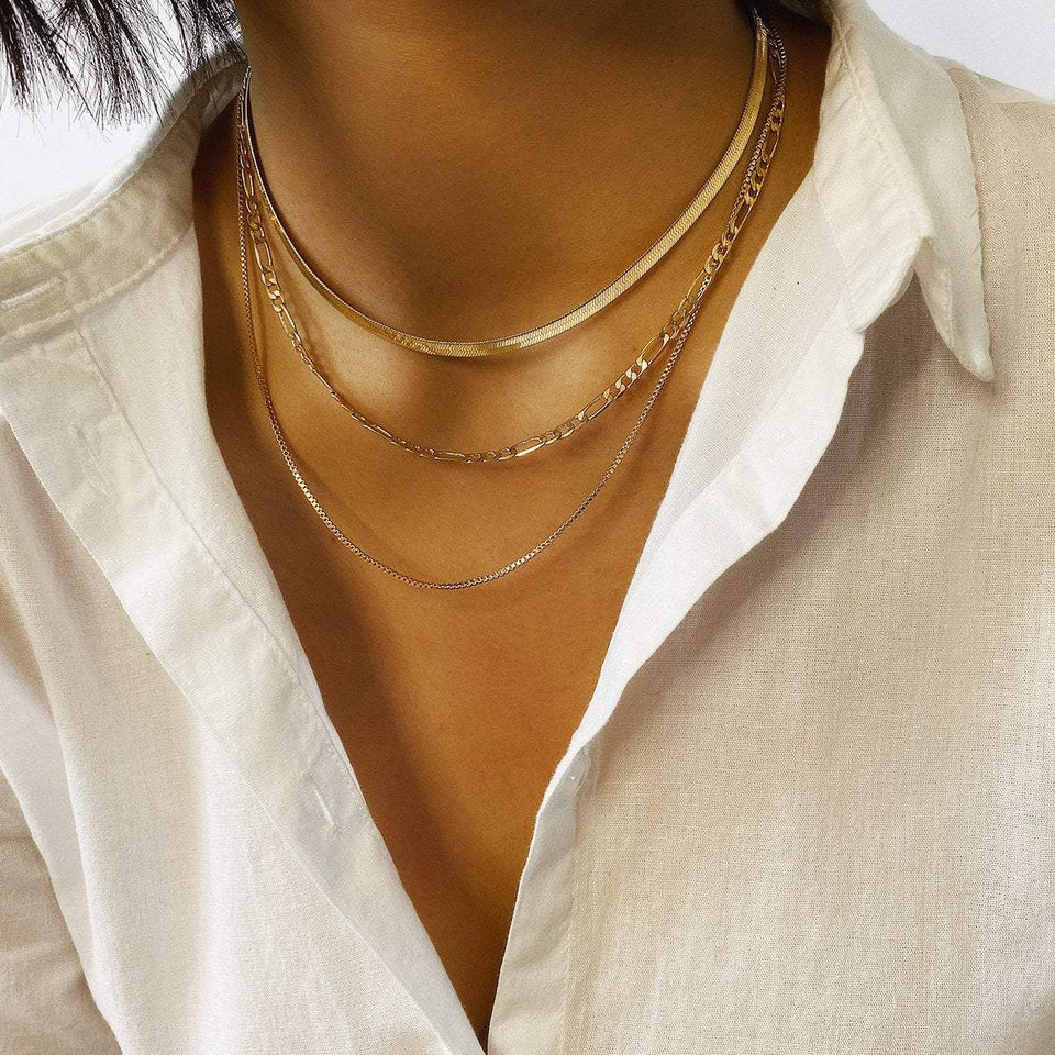 Multi-layer Gold Silver Tone Dainty Chain Choker Necklace – ArtGalleryZen