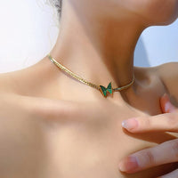 Thumbnail for Stainless Steel Gold Plated Enamel Butterfly Necklace - ArtGalleryZen