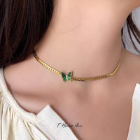 Thumbnail for Stainless Steel Gold Plated Enamel Butterfly Necklace - ArtGalleryZen