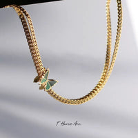 Thumbnail for Stainless Steel Gold Plated Enamel Butterfly Necklace - ArtGalleryZen