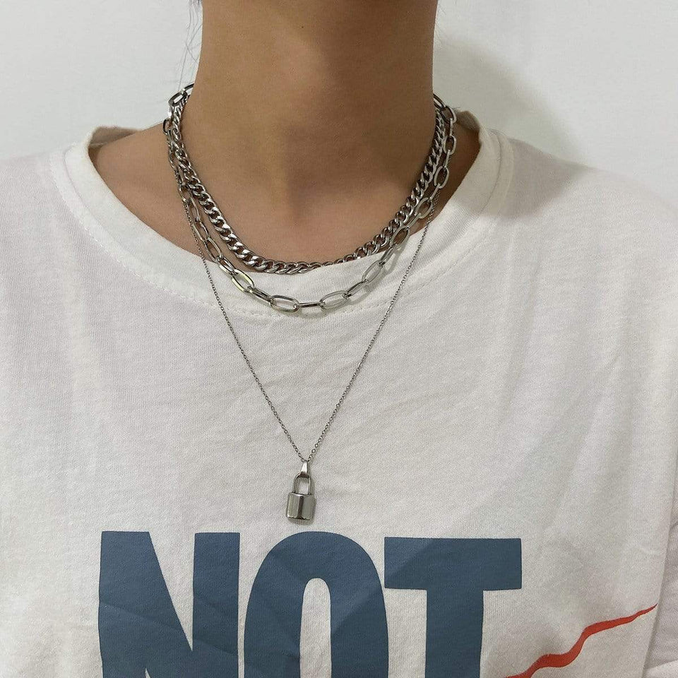 Fashion Lock Key Pendants Chains Necklace Set for Eboy Egirl Men