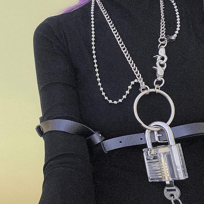 Stainless Steel Padlock Chain Necklace Lock Key Pendant Punk Rock