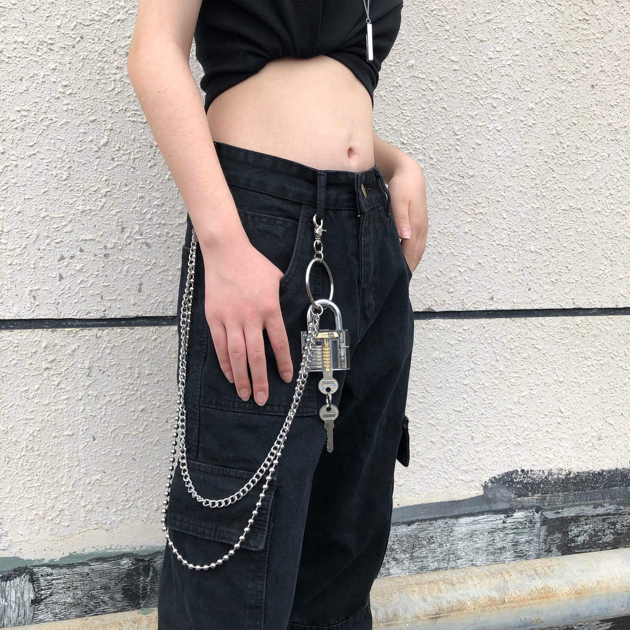 Stainless Steel Punk Style Lock with Key Pendant Trouser Chain