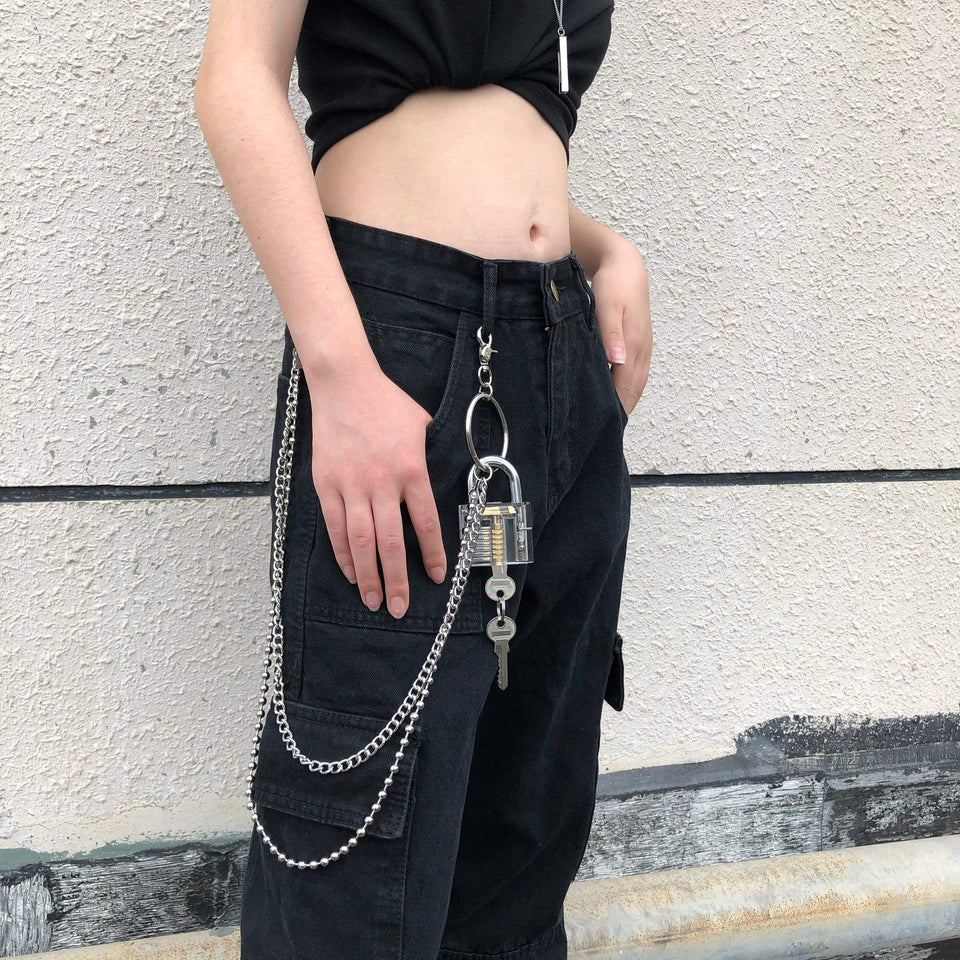 ArtGalleryZen Chic Hip Hop Punk Trousers Chain