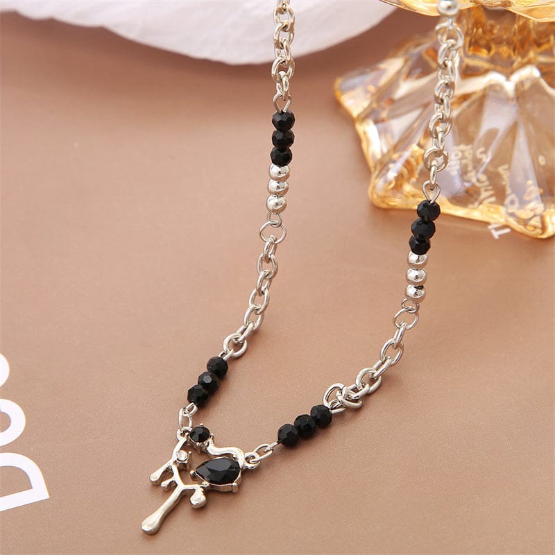 Stainless Steel Rhinestone Melting Heart Necklace - ArtGalleryZen