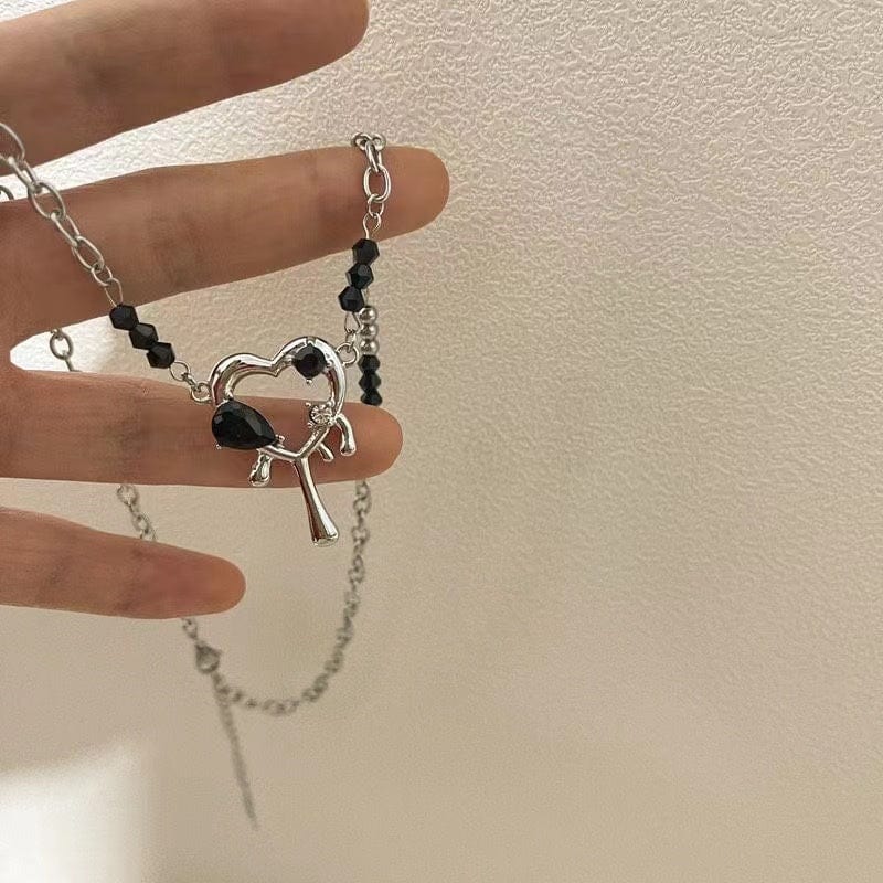 Stainless Steel Rhinestone Melting Heart Necklace - ArtGalleryZen