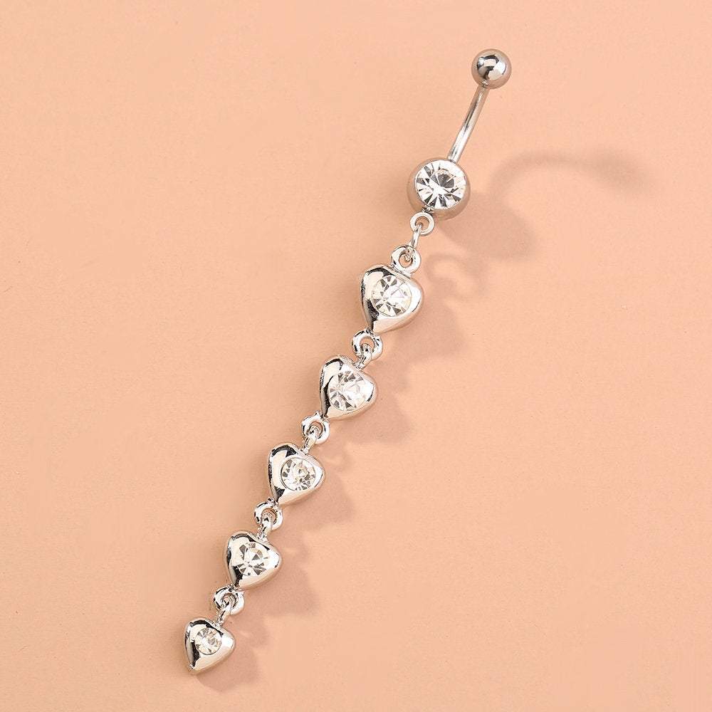 Surgical Stainless Steel Crystal Inlaid Heart Tassel Belly Piercing Navel Ring - ArtGalleryZen