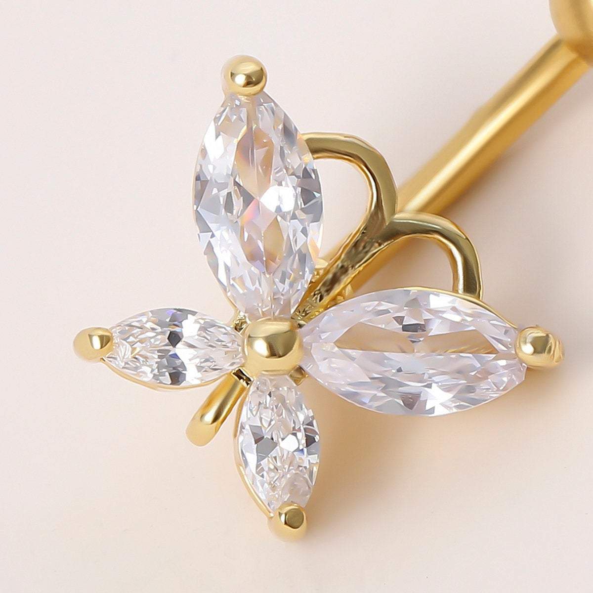Surgical Stainless Steel Gold Tone Crystal Butterfly Navel Ring - ArtGalleryZen