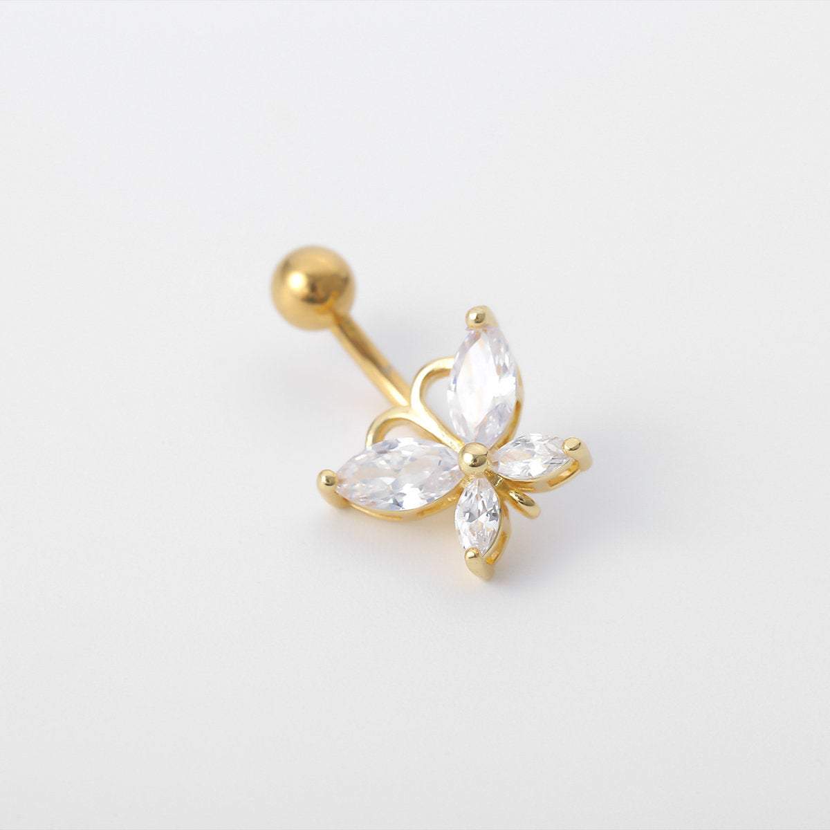 Surgical Stainless Steel Gold Tone Crystal Butterfly Navel Ring - ArtGalleryZen