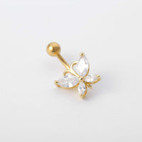 Thumbnail for Surgical Stainless Steel Gold Tone Crystal Butterfly Navel Ring - ArtGalleryZen
