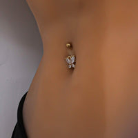 Thumbnail for Surgical Stainless Steel Gold Tone Crystal Butterfly Navel Ring - ArtGalleryZen