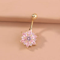 Thumbnail for Surgical Stainless Steel Pink Crystal Floral Piercing Barbell Navel Ring - ArtGalleryZen