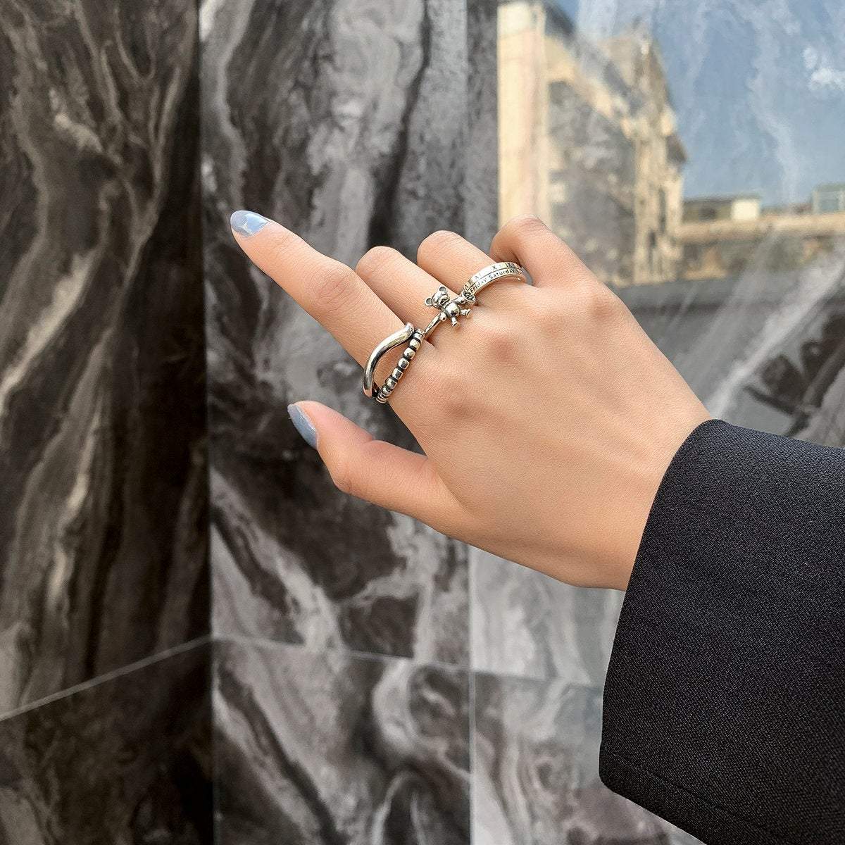 Trendy 3 Pieces Silver Plated Teddy Ring Set - ArtGalleryZen