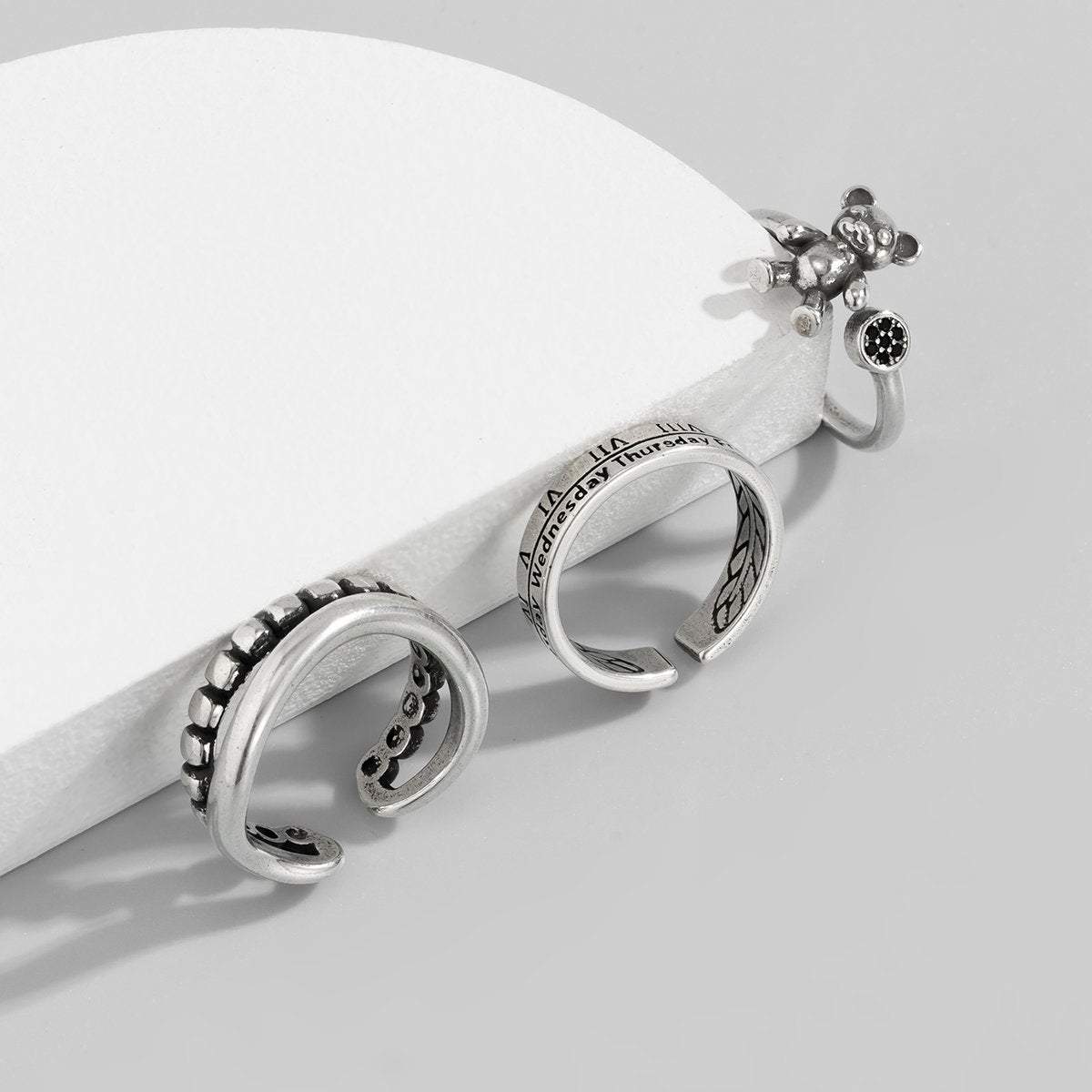Trendy 3 Pieces Silver Plated Teddy Ring Set - ArtGalleryZen