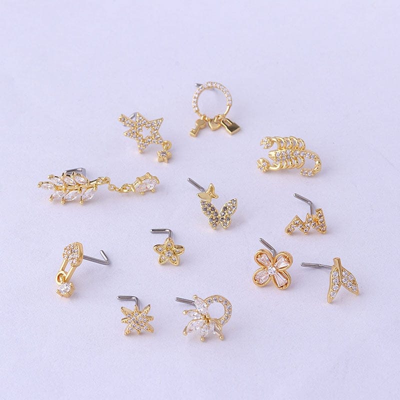 Trendy CZ Inlaid Surgical Steel Nose Piercing Nose Stud - ArtGalleryZen