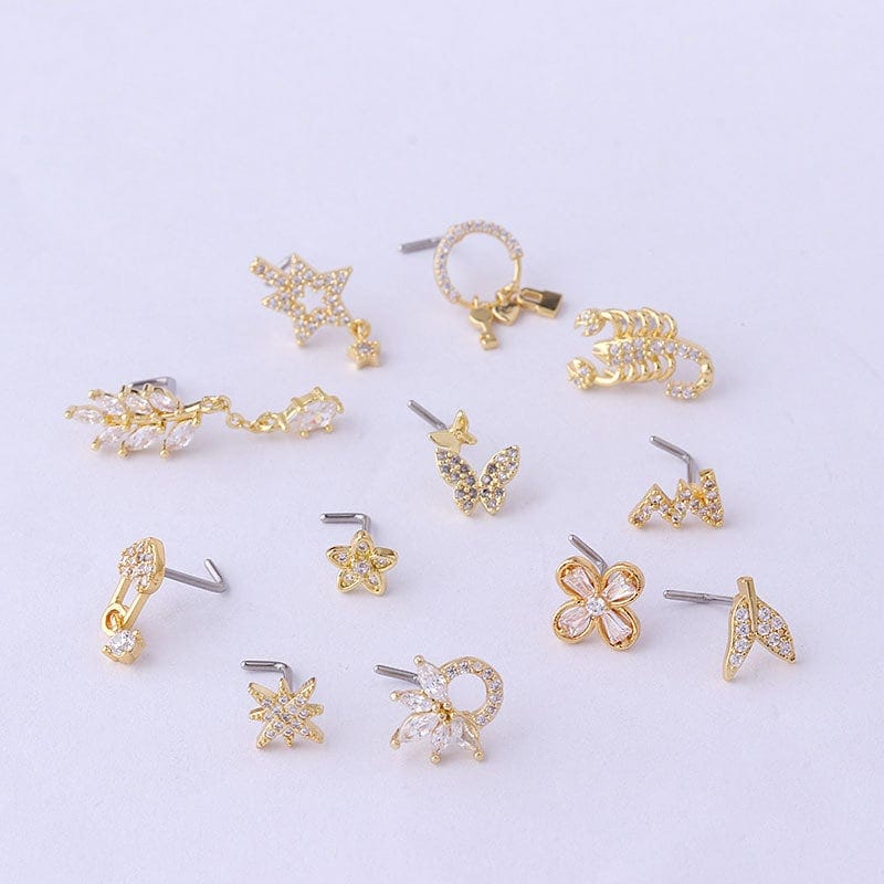 Trendy CZ Inlaid Surgical Steel Nose Piercing Nose Stud - ArtGalleryZen